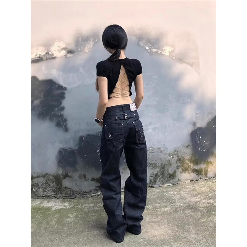 拼接牛仔裤男秋季新款大码胖mm高腰宽松显瘦阔腿长裤NZB3178,男装牛仔裤,星座516A