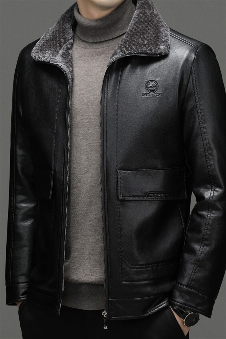 BJP15309钱塘2020-2冬季厚款加绒翻领中年男士商务休闲皮衣P120,男装皮衣,钱塘207-2