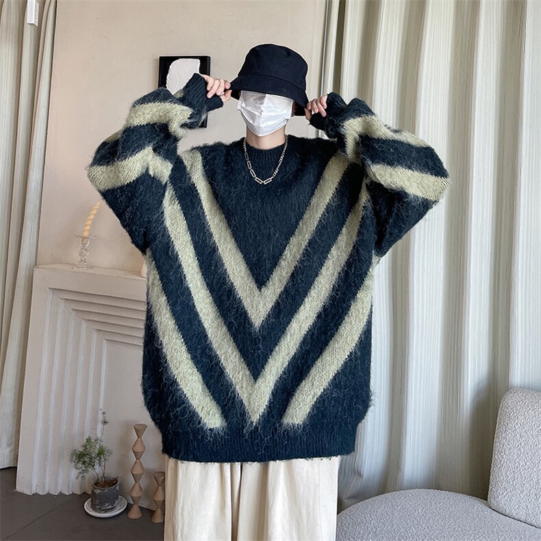 秋冬男圆领套头毛衣V条纹拼接针织衫打底外套M5652P55,男装针织衫/毛衣,星座1013-1