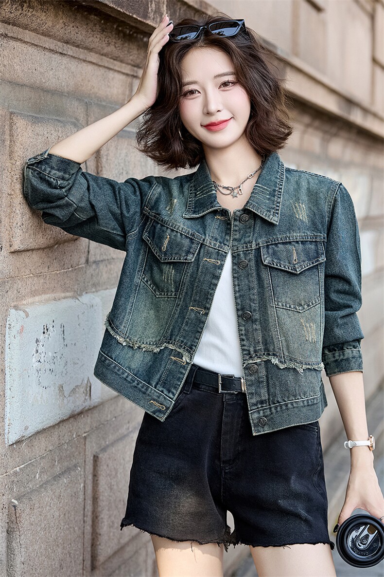 现货2025年女秋季新款时尚百搭牛仔外套,女装短外套,英标秀（1C119）