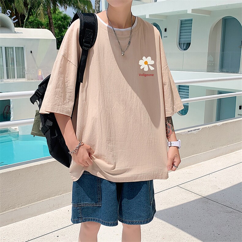 YT26059-P30亚麻短袖t恤男大码五分袖男宽松七分袖港风模特,男装T恤,电商A040