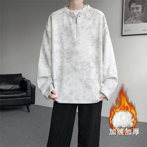 WY10147-特P36 控68 重磅扎染正肩铆钉半拉链大码休闲卫衣男图片