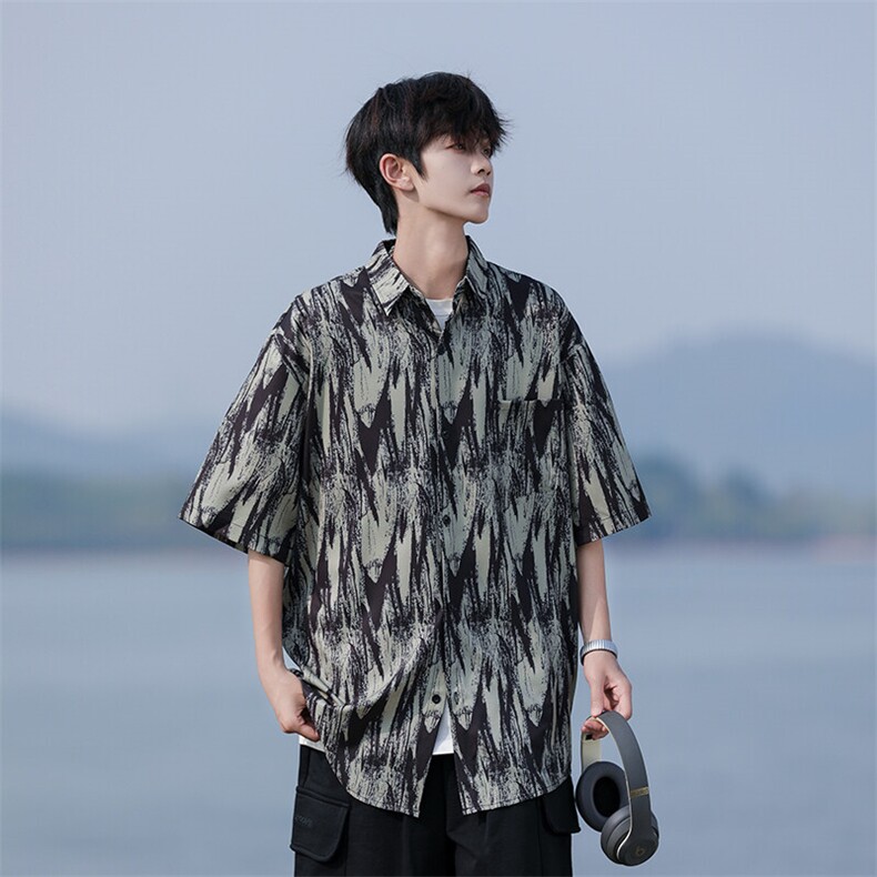 C04-P30M-7XL夏季新款大码潮牌印花短袖衬衫衬衣控58,男装衬衫,星座109