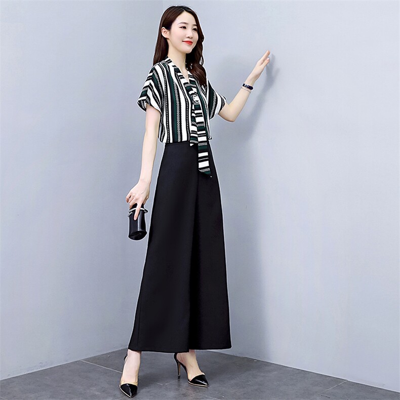 套装/套裙2022年夏季V领时尚百搭气质优雅印花飘带套装,女装套装/套裙,时尚俏佳人