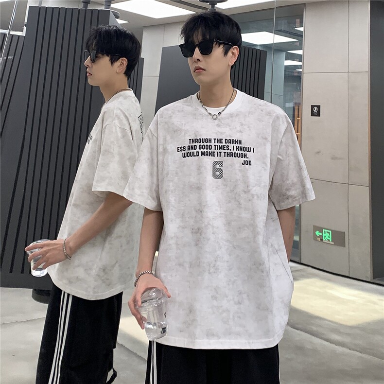 夏季新品蜡染工艺多色T恤男士短袖美式复古两面字母印花T801-P30，男装T恤，电商C307A