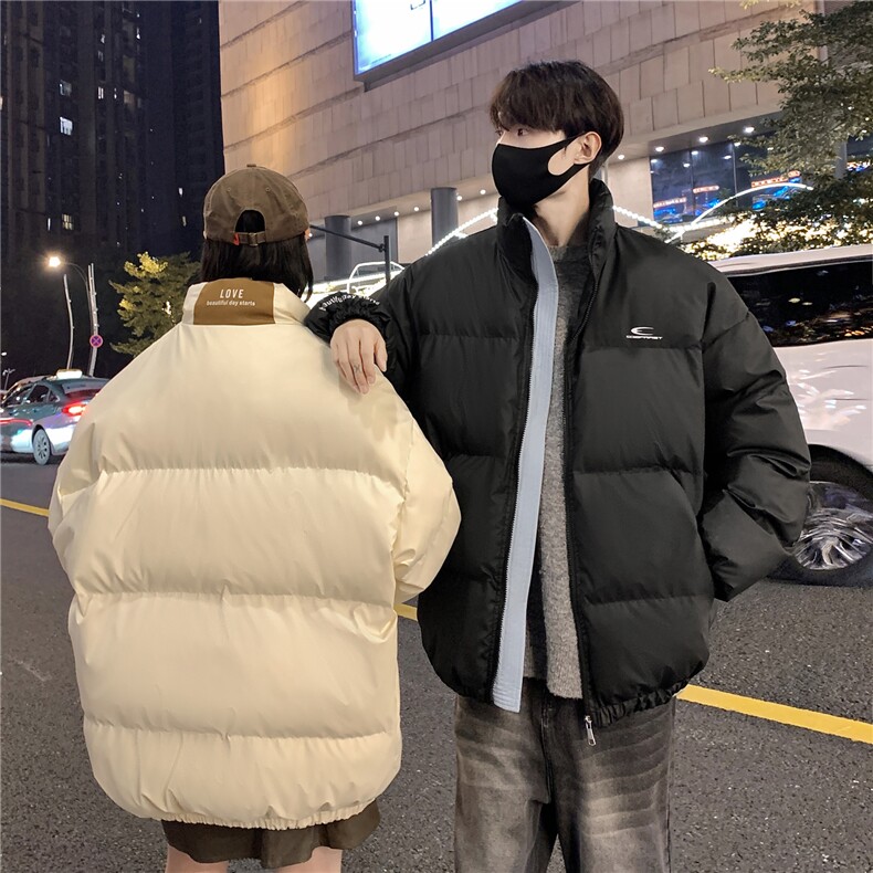 情侣装冬装 PU软皮美式撞色棉服logo棉衣休闲外套男女 G1102 P128图片