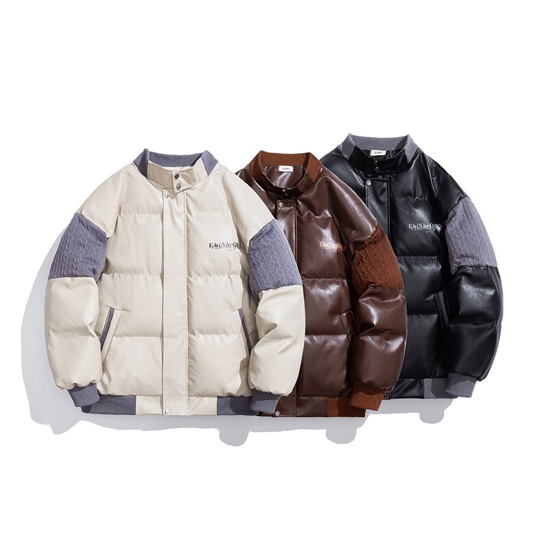 1白底毛线拼接PU皮大码M-5XL棉衣男聚酯纤维MY78756P140控198，男装棉衣，星座226-2