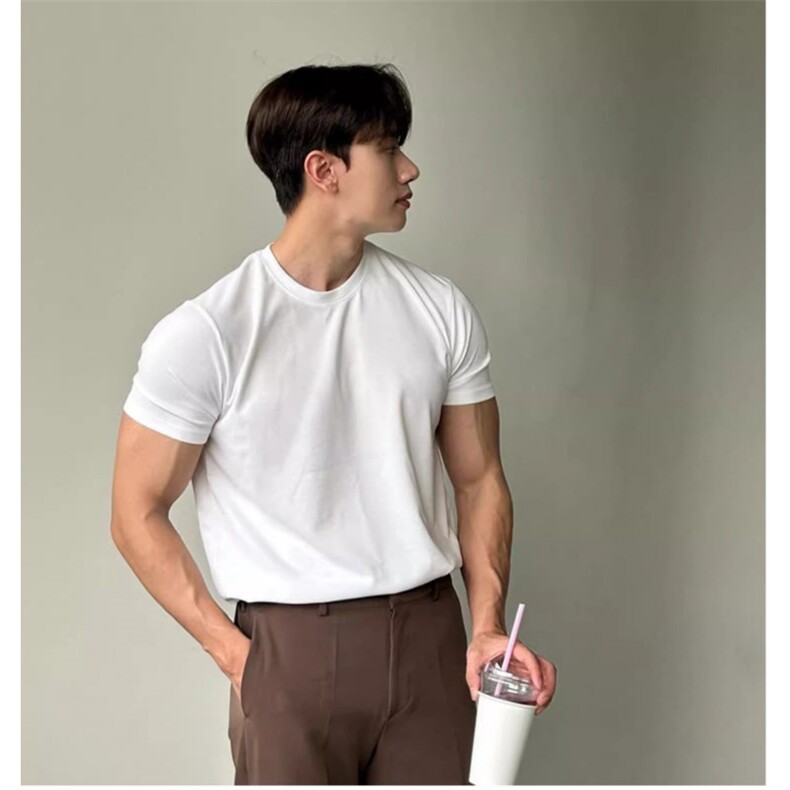 网络图现货潮牌纯棉收袖口显肌肉小领口修身半袖T恤JDT11-P26，男装T恤，星座715-7