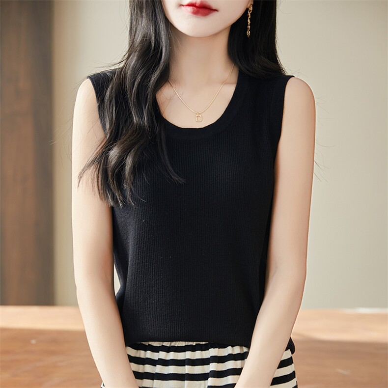 精纺细毛无袖针织吊带背心女2025新款圆领显瘦西装内搭上衣薄打底，女装针织衫/毛衣，丹芙娇羊绒