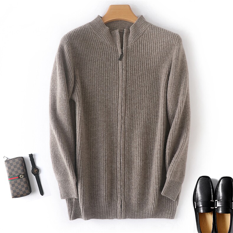 新款男士纯色拉链立领针织衫秋冬季新款男士开衫保暖毛衣男装，男装针织衫/毛衣，枫宸羊绒