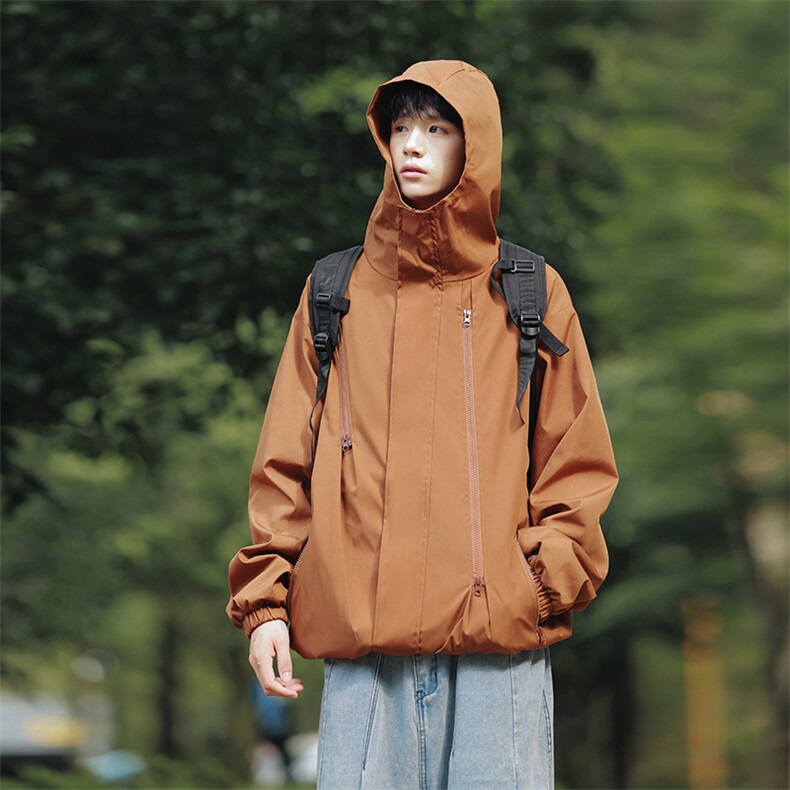 户外冲锋衣男青年薄款男士夹克纯色连帽外套潮流A266-JK8018-P45,男装夹克,电商A266