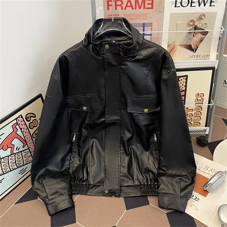 美式复古高级感机车皮衣夹克男女外套春秋季款潮牌小众PU皮飞行服,男装皮衣,星座601-1