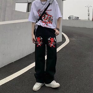 牛仔裤男秋季潮大码休闲裤子高街小恶魔G116P38图片