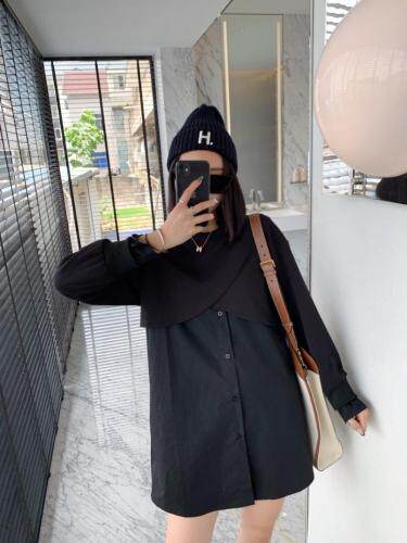 早秋设计款假两件卫衣衬衫裙，女装卫衣/绒衫，爱娜.悦儿