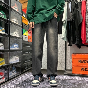 高街牛仔裤男潮牌复古直筒裤港风阔腿拖地裤宽松痞帅裤子N727-P38图片