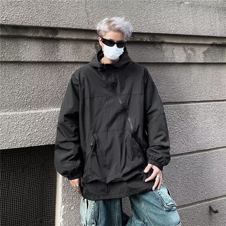 2023秋季双层斜拉链连帽冲锋衣外套男女装棒球服上衣潮JK8726,男装夹克,星座1116A-1（原606A）