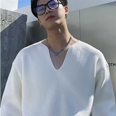 M212-P47法式大v领针织衫高级感宽松长袖卫衣男模穿搭艺术生，男装针织衫/毛衣，电商B323A