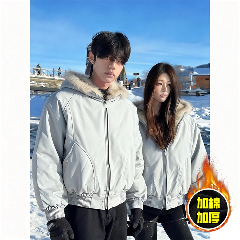 现货高品质美式高街冬季重磅硬挺短款座山雕毛领棉衣男女加厚外套，男装棉衣，电商A486