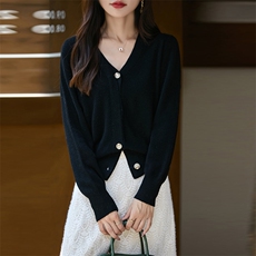 纯色长袖2024年秋季时尚气质百搭简约羊毛针织衫，女装羊毛衫，鹿一羊绒