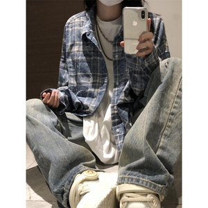 有货cleanfit蓝格子衬衫设计感高级长袖衬衣美式复古CS691LL-P50图片