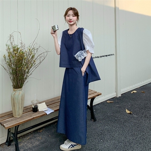 高级感撞色上衣半身裙套装女2025夏季新款韩版宽松显瘦气质两件套图片