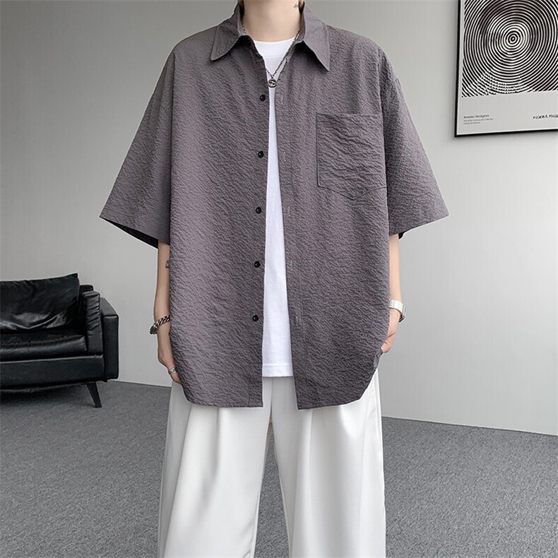 8XL-M泡泡纱盐缩肌理短袖衬衫男夏季冰丝外套防晒衬衣DC28011P36,男装衬衫,电商B312
