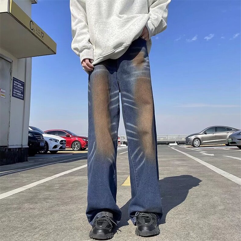 高街牛仔裤男韩版潮流渐变色直筒裤子2024春季ins长裤RK1440-P45,男装牛仔裤,星座412-2