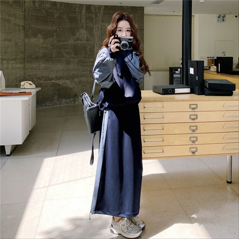 户外运动休闲卫衣套装裙女2025秋季新款宽松抽绳上衣半身裙两件套,女装套装/套裙,2C098