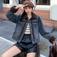牛仔衣外套女短款2023年秋冬季新款高端洋气时尚欧货加厚牛仔棉衣，女装棉衣/棉服，纯色衣恋