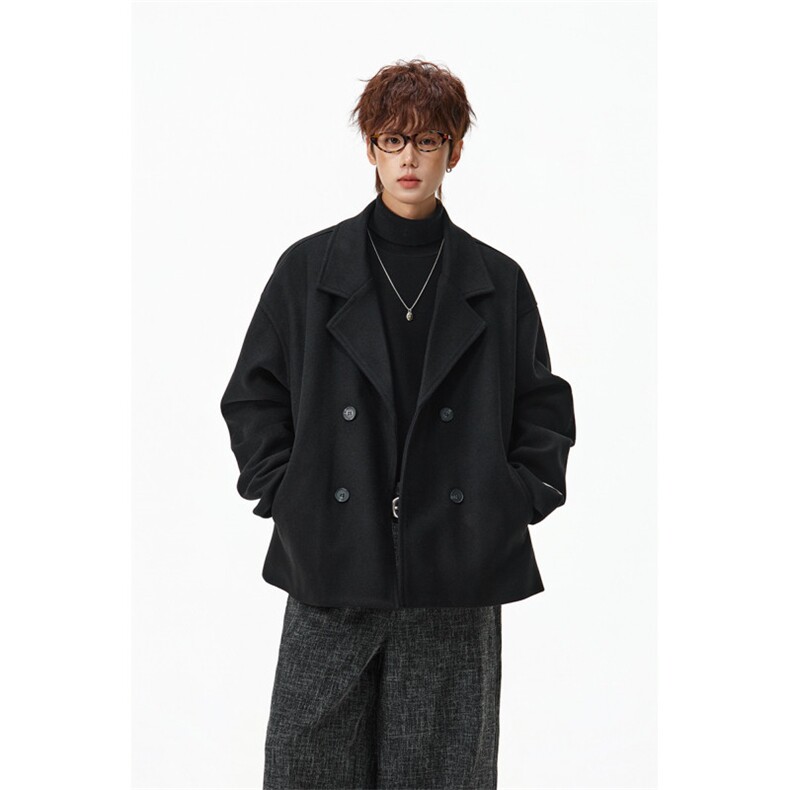 短款双排扣毛呢大衣男青少年学生jkdk情侣款秋冬季保暖呢子西装，男装西服套装，星座903-1