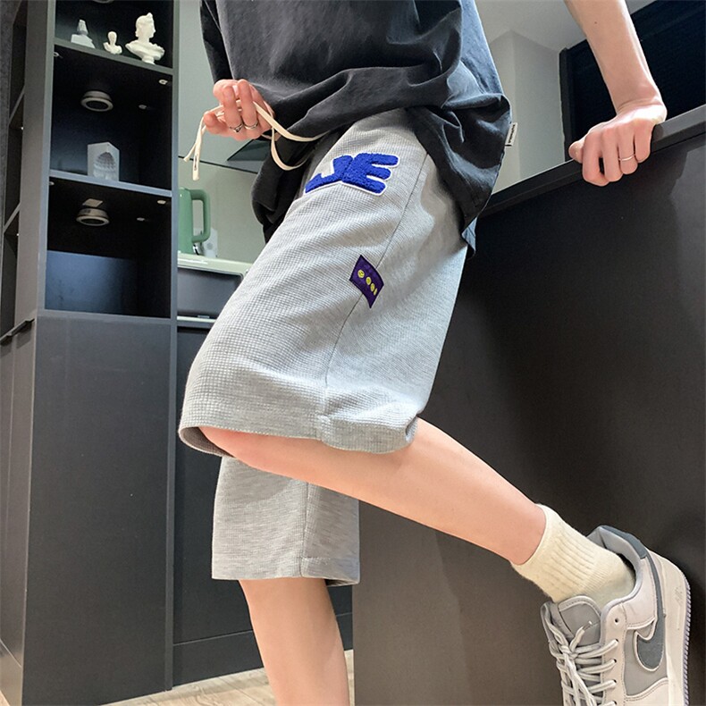 2025夏季新款UE绣标五分裤男华夫格休闲中裤运动短裤K1073-P26,男装牛仔裤,星座207