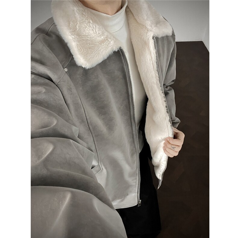 W85299特P85座山雕兔毛拼接复古皮衣棉衣棉服外套,男装皮衣,电商B205