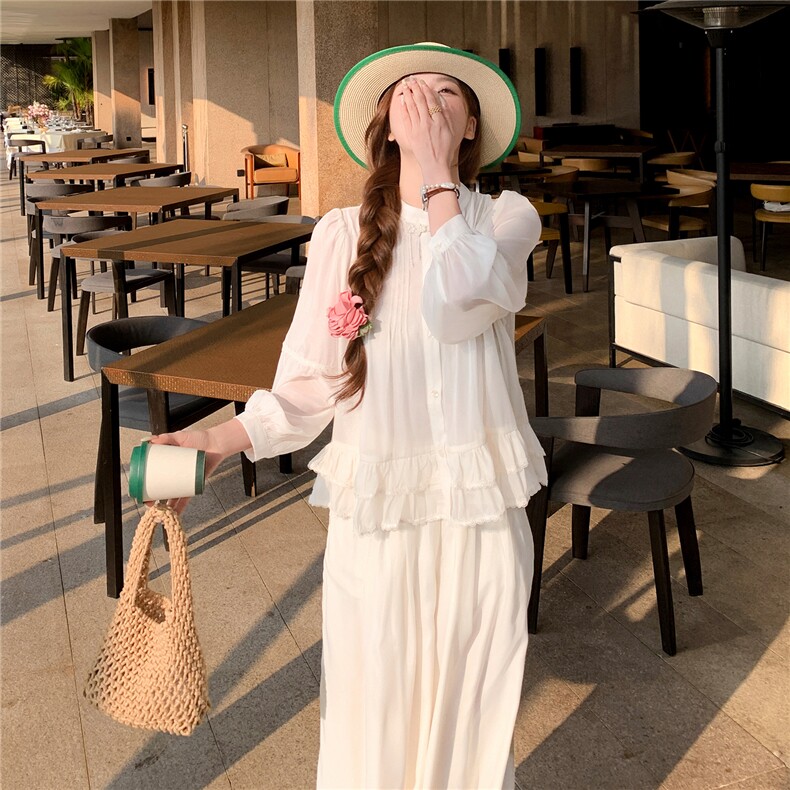 超仙时尚防晒套装女2026春夏新款半透减龄显瘦流行阔腿裙裤两件套,女装套装/套裙,衣秀之家