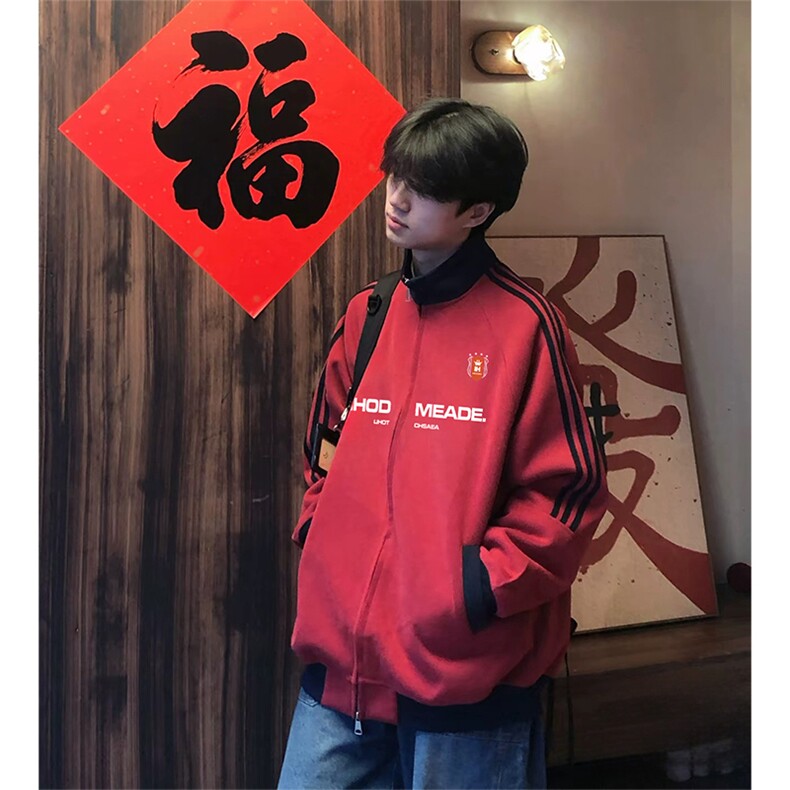 抖音得物美式高街重磅结构设计拼接织带立领印花卫衣外套ACM4201,女装短外套,电商A443