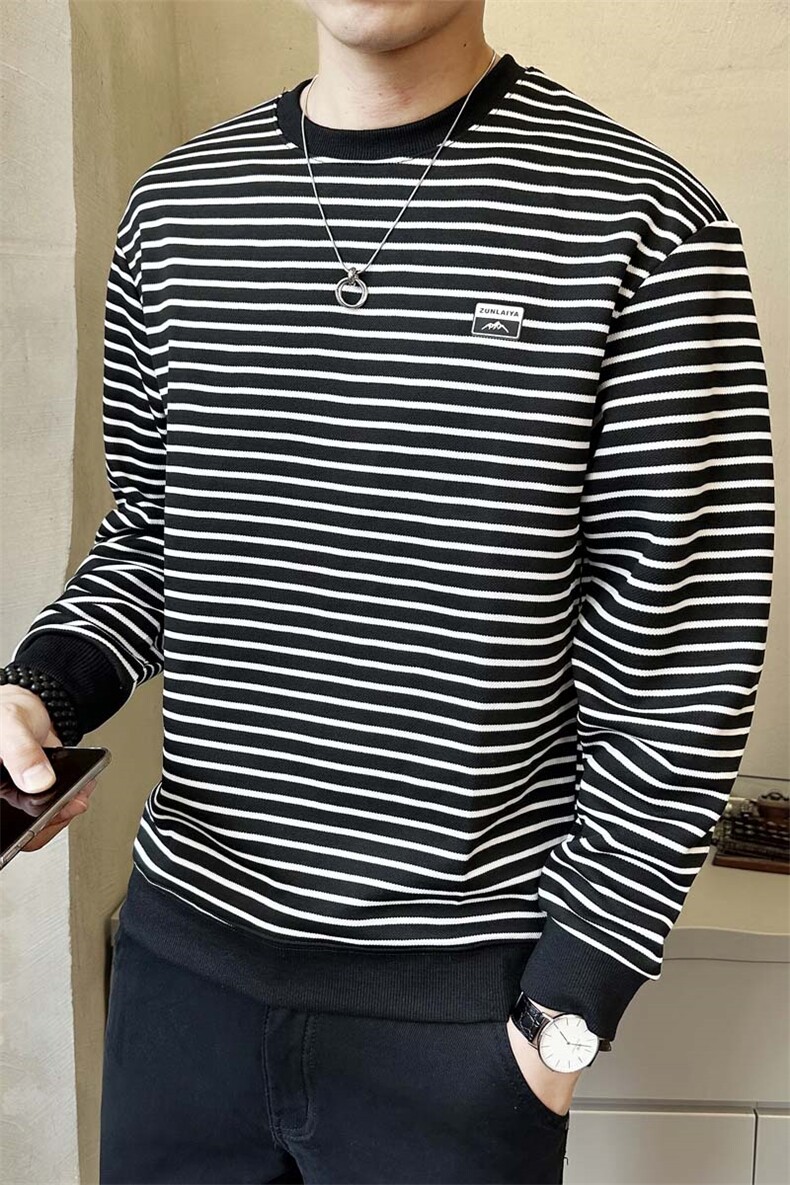 秋季新款百搭圆领潮设计感内搭条纹卫衣男W090-P50,男装卫衣,电商A237