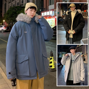 羽绒服新款潮连帽大毛领情侣加厚短款学生外套刺绣R9001P130图片