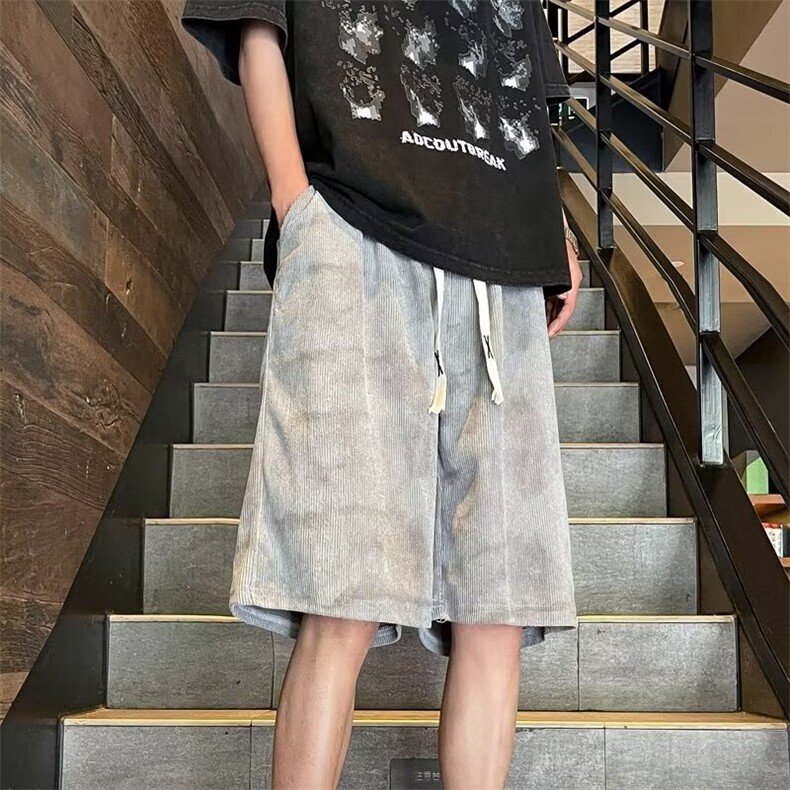 2024麂皮绒短裤男士夏季潮牌薄款休闲五分中裤宽松运动裤子,男装牛仔裤,星座1013