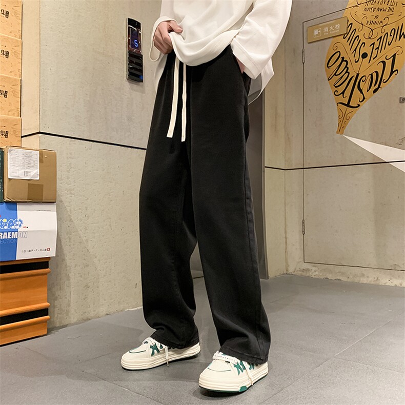 秋冬新款秋冬阔腿拖地牛仔裤男宽松水系复古直筒裤B382/G63/P50,男装牛仔裤,电商B381-1