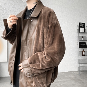 8XL-M 皮衣外套男港风复古美式加绒加厚皮夹克机车PY858P95控128图片
