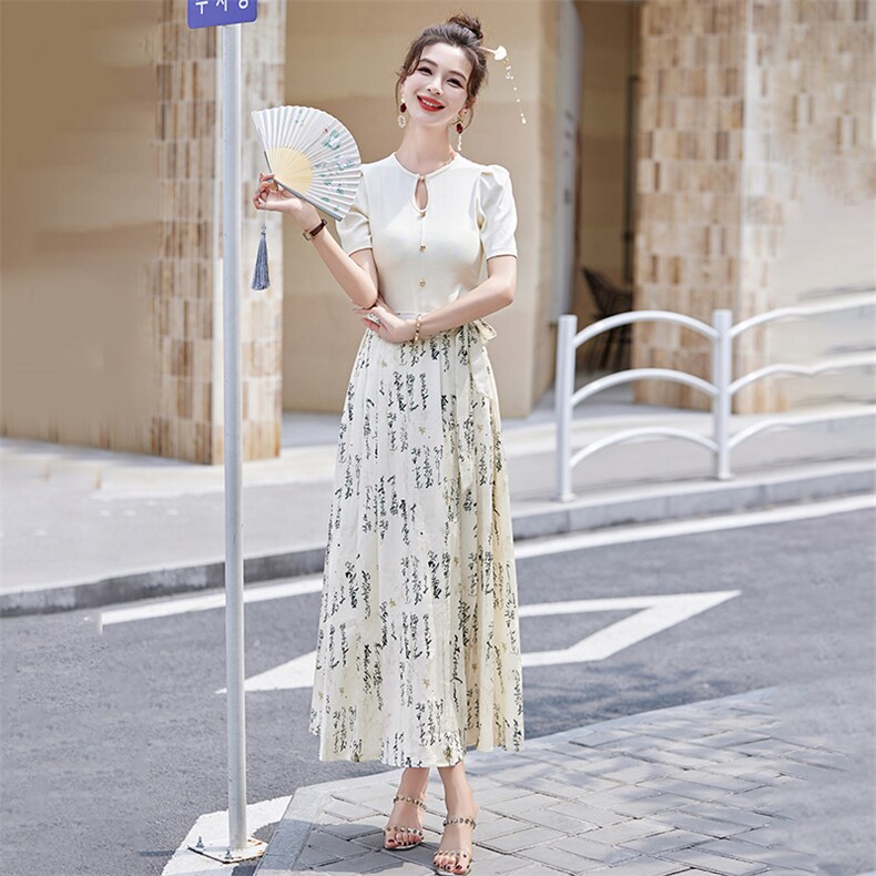 现货新中式半身裙套装女夏季新款时尚今年流行漂亮气质两件套,女装套装/套裙,韩美纤衣
