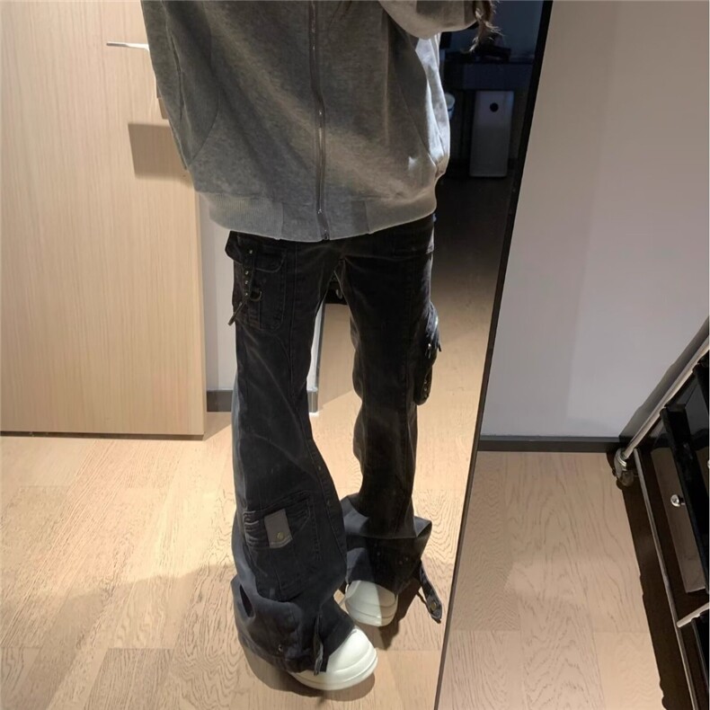 美式复古设计感多口袋牛仔裤女宽松直筒阔腿工装裤子LB51144-P81,男装牛仔裤,星座1008