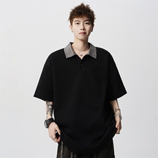 夏季假两件格子拼接短袖T恤男韩系休闲POLO衫上衣812-PL13-P48，男装T恤，星座812
