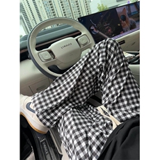 韩系格子纹冰丝直筒休闲裤，A061-AX01526-特P25-视频截图，男装休闲裤，电商A061