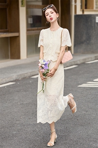 小香风米白色蕾丝套装连衣裙女2026夏季新款气质短袖半身裙两件套图片