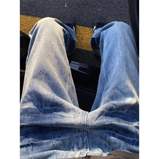 网络图，美式复男女新款夏季潮牌微喇直筒牛仔裤XZ302B-1-N30P48，男装牛仔裤，星座302B-1