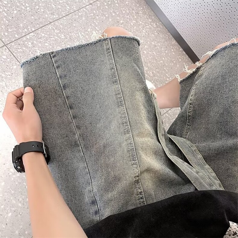 vibe裤子高街水洗牛仔裤男设计感短裤DK750P40,男装牛仔裤,星座1116-2