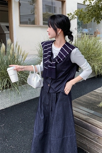 韩系chic一整套牛仔穿搭女2025秋新款小个子披肩马甲半身裙两件套图片