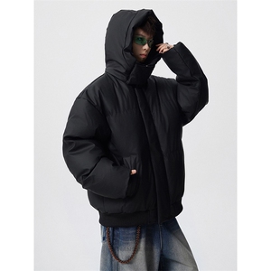 现货5W件冬季三防重磅boxy短款羽绒连帽PU皮棉衣外套防风加厚棉服图片