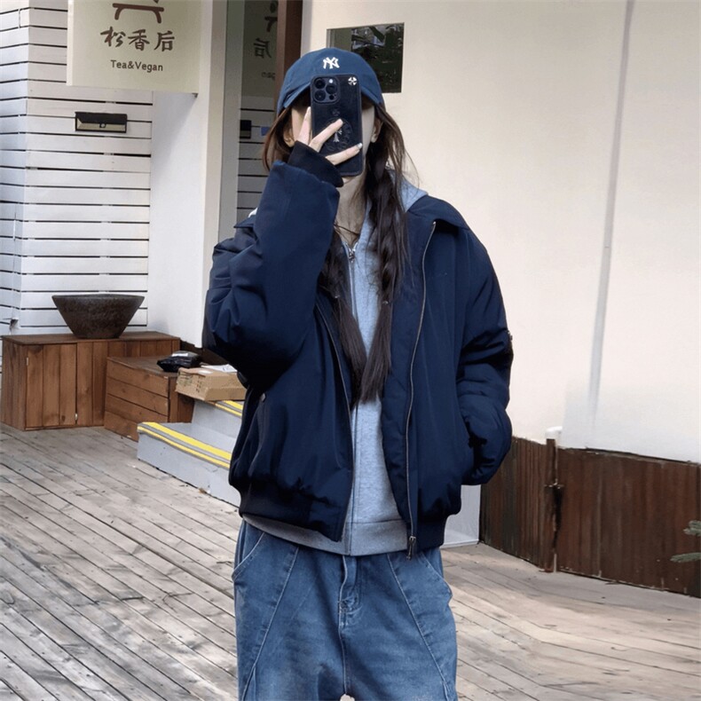 现货秋冬季美拉德立领飞行立领夹克boxy棉衣美式高街加厚加棉外套,男装夹克,电商A443