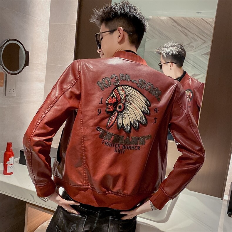 JK035-P110控138社会小伙男士皮衣外套修身潮牌痞帅机车皮夹克，男装夹克，电商D310B-1